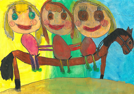 Altersgruppe I (1. und 2. Klasse) Bildtitel: „Ausritt mit den besten Freundinnen“ Hannah L., 7 Jahre, 2. Klasse, aus Train/St. Johann Bild eingereicht bei der Raiffeisenbank Bad Gögging eG