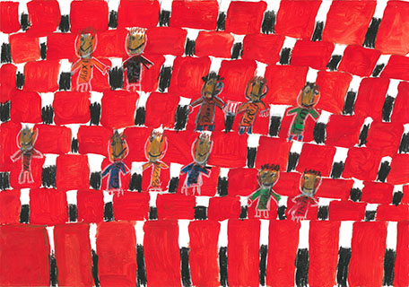 Altersgruppe II (3. und 4. Klasse) Bildtitel: „Ein schöner Kinoabend mit der Fußballmannschaft“ Daniel B., 9 Jahre, 3. Klasse, aus Osnabrück Bild eingereicht bei der Volksbank Osnabrück eG